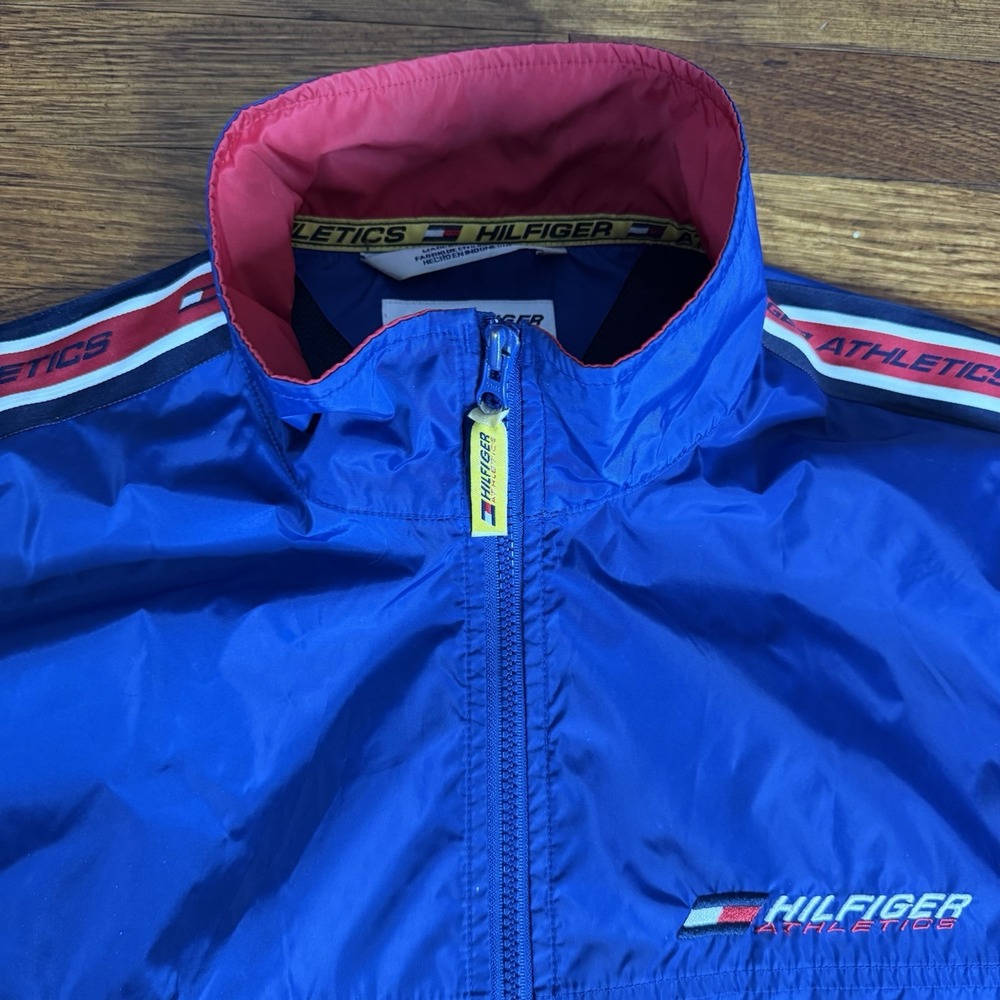 Hilfiger Athletics Vintage Men's Windbreaker Jacket Full Zip Nylon Blue Red M - Picture 7 of 10